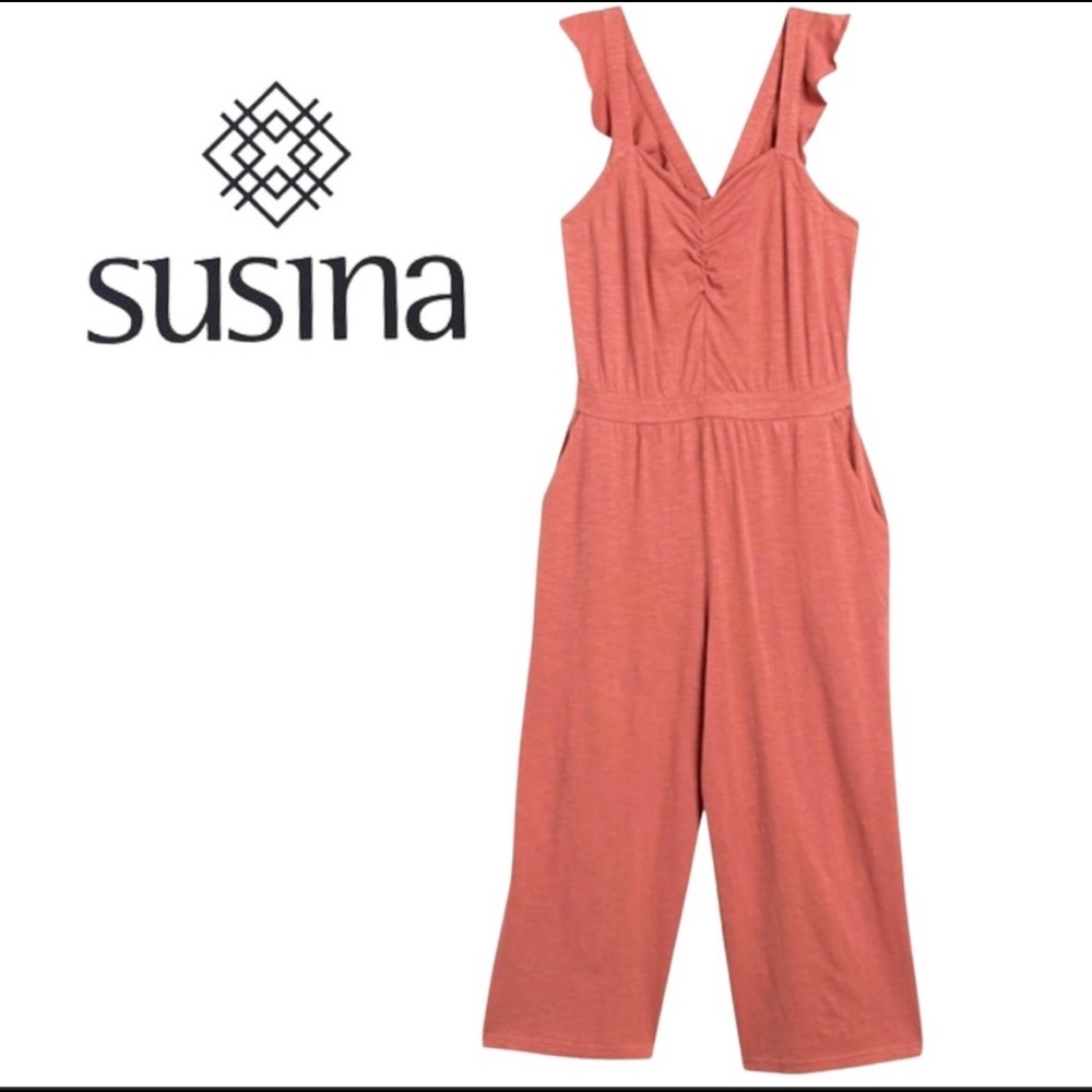 Susina ruffle Cinch top jumpsuit Size S NWT